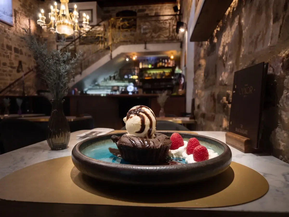 Raskošna topla lava torta sa sladoledom od vanilije na Peristilu, Café & Restaurant Lvxor Split